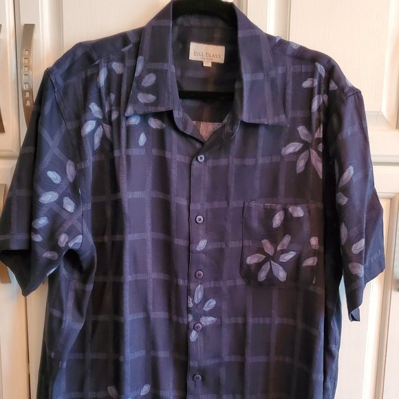 BILL BLASS HAWAIIAN SHIRT NAVY w/FLORAL PRINT M - Picture 4 of 9